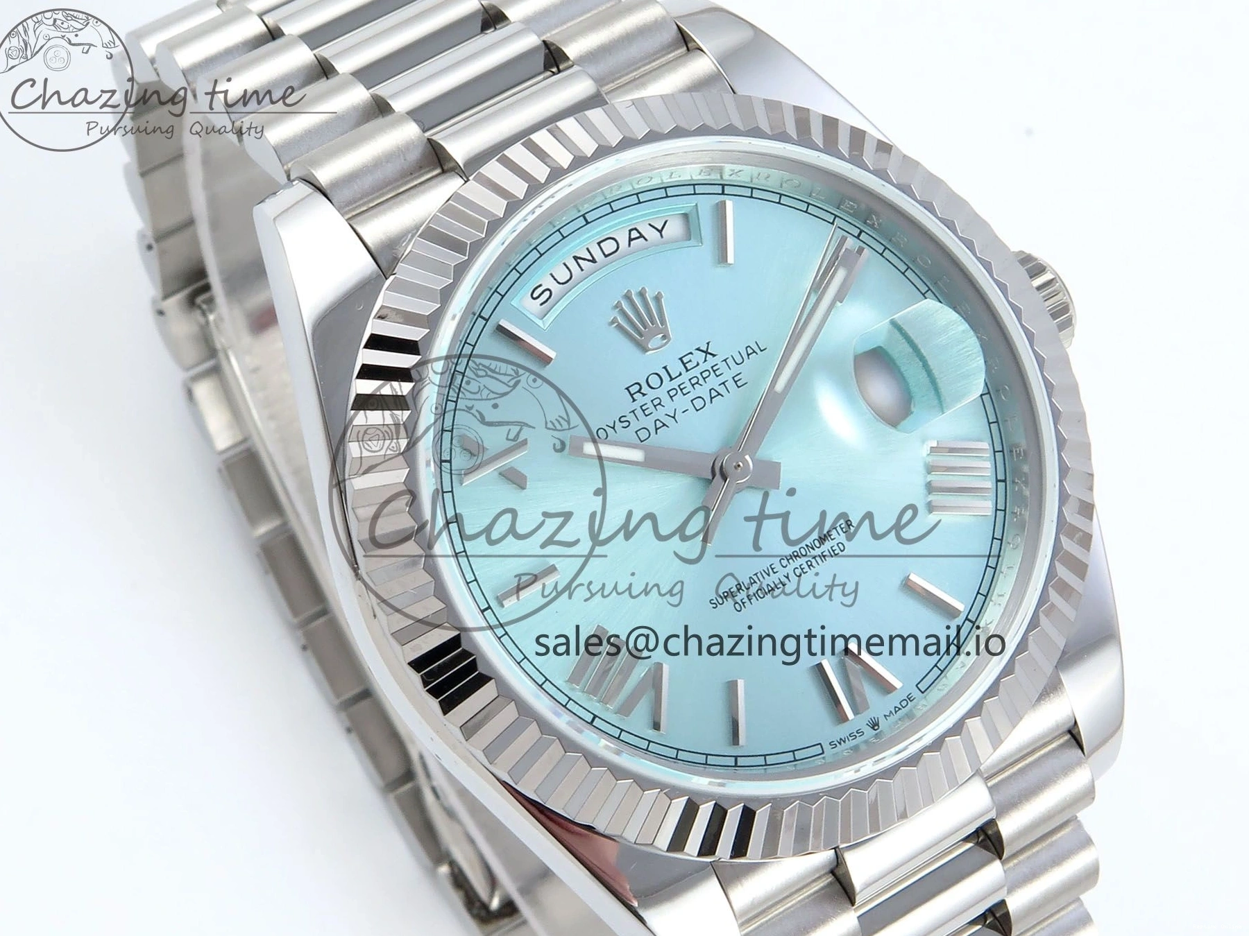 0403 Day Date 128239 36mm SS KF 1:1 Best Edition Tiffany Blue Roman Dial On President Bracelet A2836 (Gain Weight) Durable 639